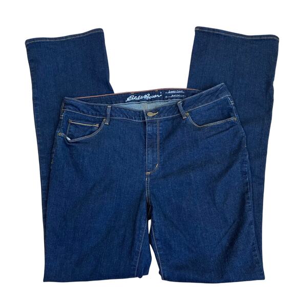 Eddie Bauer Sz 16 Tall Slightly Curvy Bootcut Jeans Dark Wash Stretchy Casual - Picture 7 of 16